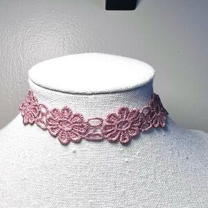 Crochet Pink Floral Lace Choker